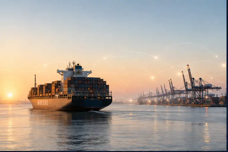 Container vessel and international freight operations representing controlled cross-border trade