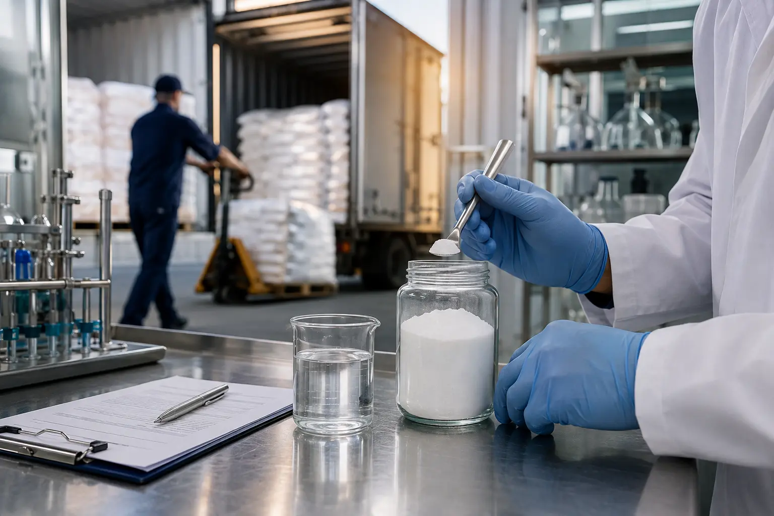 Food-grade sorbitol powder and laboratory quality-control documents prepared for international sourcing